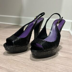 Miu Miu Black and Purple Platform Slingback Heels
